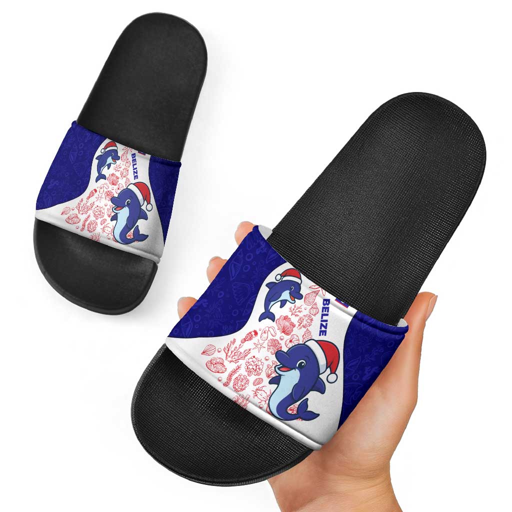 Belize Christmas Slide Sandals with Santa Dolphins Coral Reef and Ocean Holiday Theme TS04