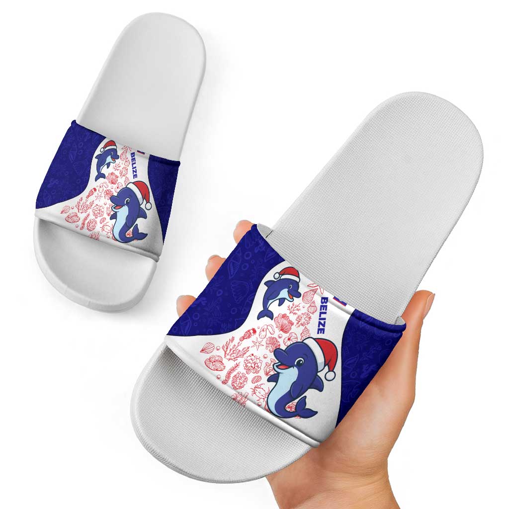 Belize Christmas Slide Sandals with Santa Dolphins Coral Reef and Ocean Holiday Theme TS04