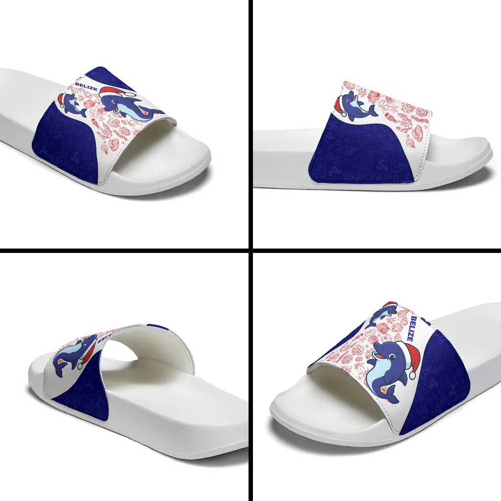 Belize Christmas Slide Sandals with Santa Dolphins Coral Reef and Ocean Holiday Theme TS04