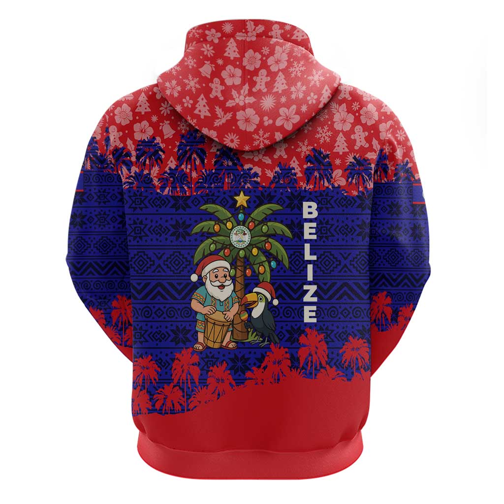 Belize Christmas Hoodie with Santa Toucan Palm Tree and Tribal Holiday Pattern TS04