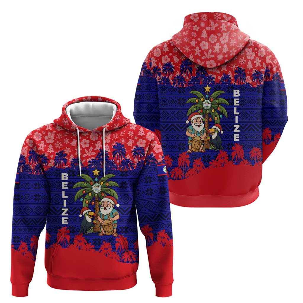 Belize Christmas Hoodie with Santa Toucan Palm Tree and Tribal Holiday Pattern TS04