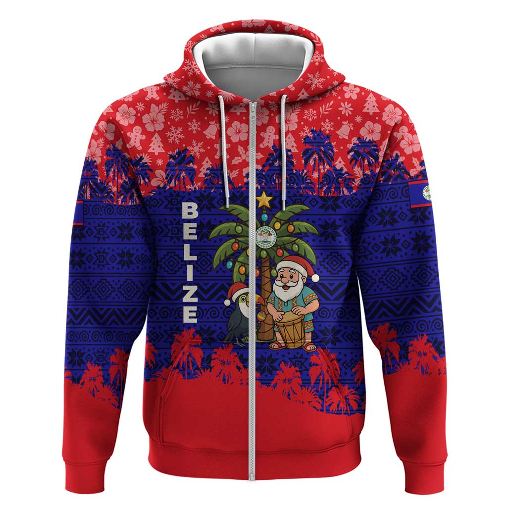 Belize Christmas Hoodie with Santa Toucan Palm Tree and Tribal Holiday Pattern TS04