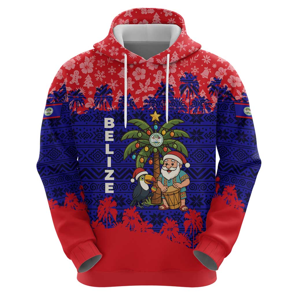 Belize Christmas Hoodie with Santa Toucan Palm Tree and Tribal Holiday Pattern TS04