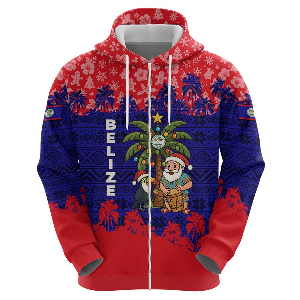 Belize Christmas Hoodie with Santa Toucan Palm Tree and Tribal Holiday Pattern TS04