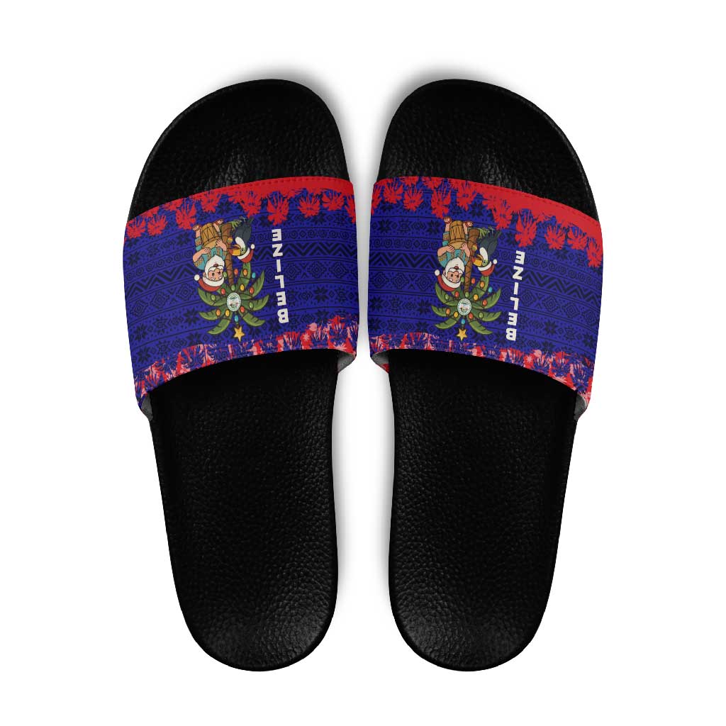 Belize Christmas Slide Sandals with Santa Toucan Palm Tree and Tribal Holiday Pattern TS04