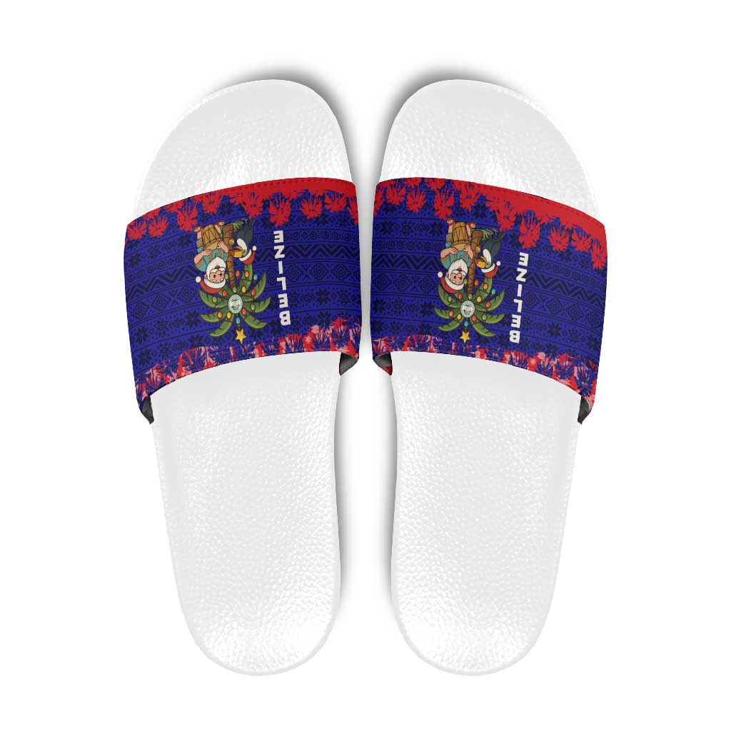 Belize Christmas Slide Sandals with Santa Toucan Palm Tree and Tribal Holiday Pattern TS04
