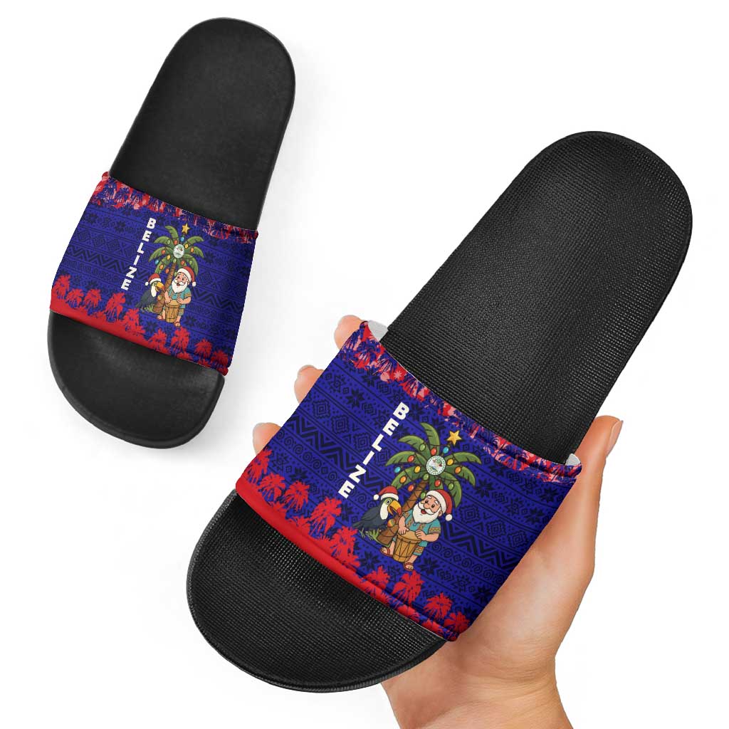 Belize Christmas Slide Sandals with Santa Toucan Palm Tree and Tribal Holiday Pattern TS04