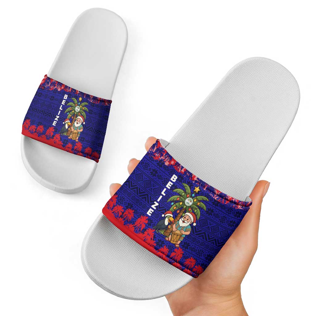 Belize Christmas Slide Sandals with Santa Toucan Palm Tree and Tribal Holiday Pattern TS04