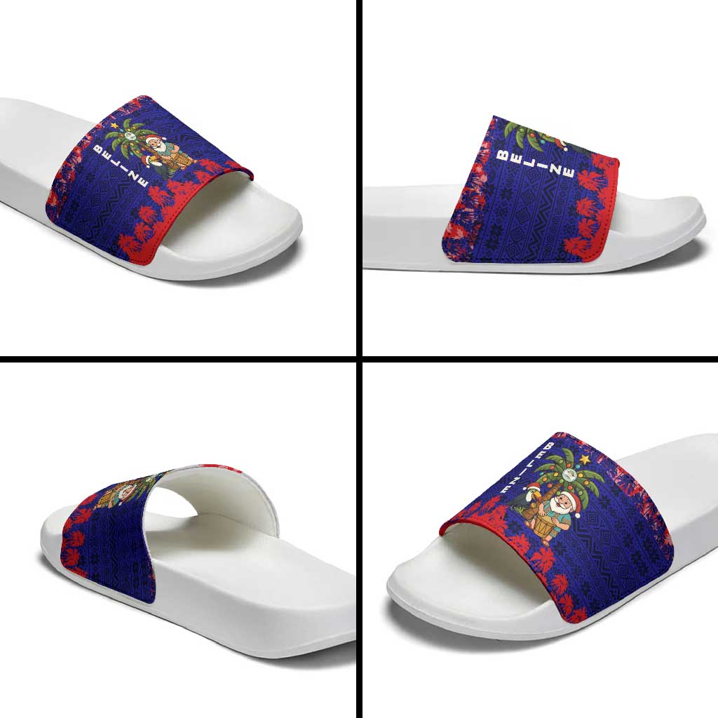 Belize Christmas Slide Sandals with Santa Toucan Palm Tree and Tribal Holiday Pattern TS04