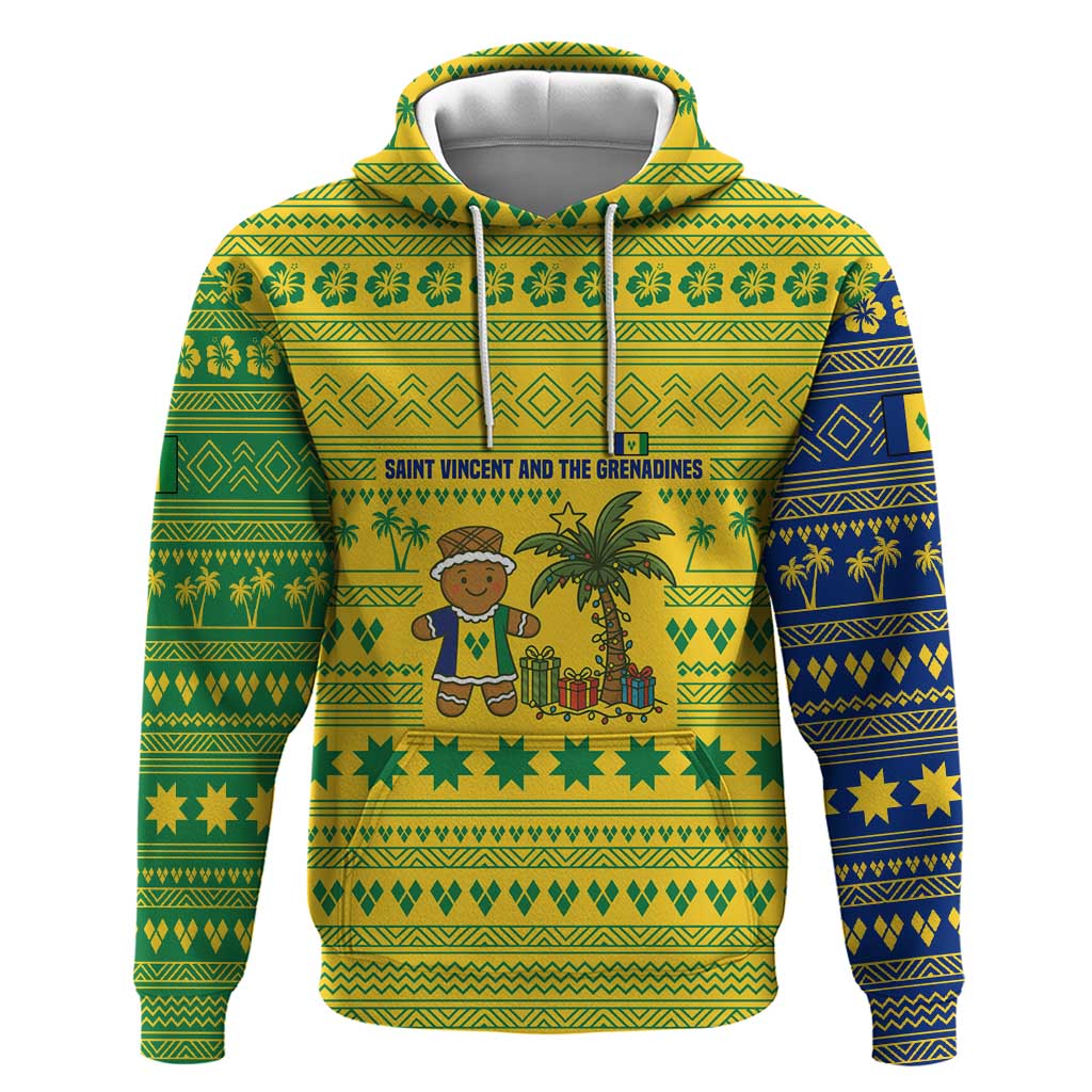 Saint Vincent and the Grenadines Christmas Hoodie with Gingerbread Boy Palm Tree and Traditional Pattern TS04