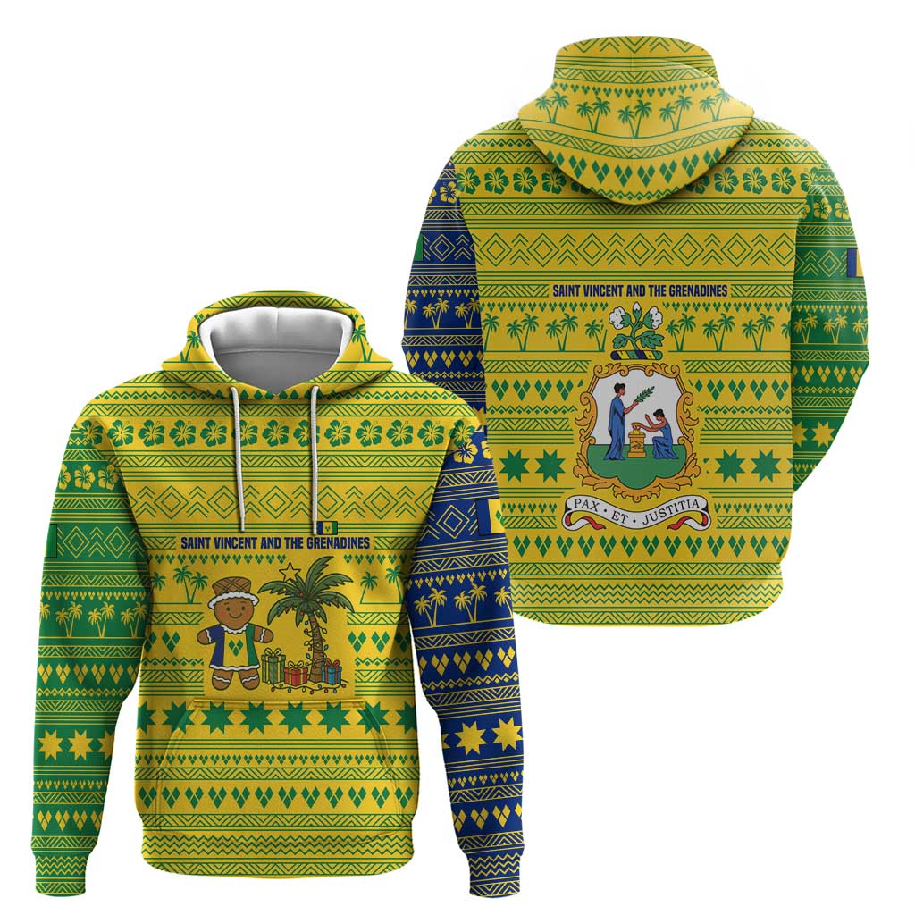 Saint Vincent and the Grenadines Christmas Hoodie with Gingerbread Boy Palm Tree and Traditional Pattern TS04