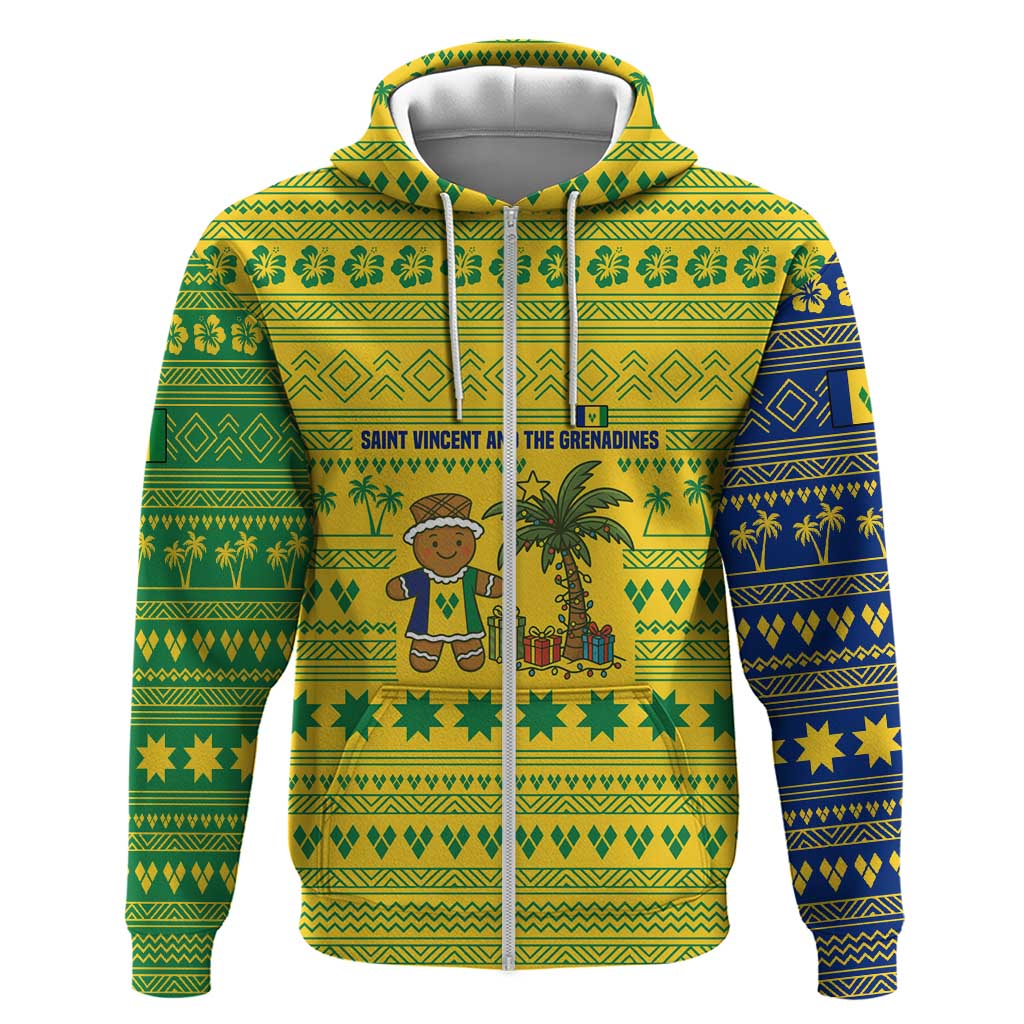 Saint Vincent and the Grenadines Christmas Hoodie with Gingerbread Boy Palm Tree and Traditional Pattern TS04