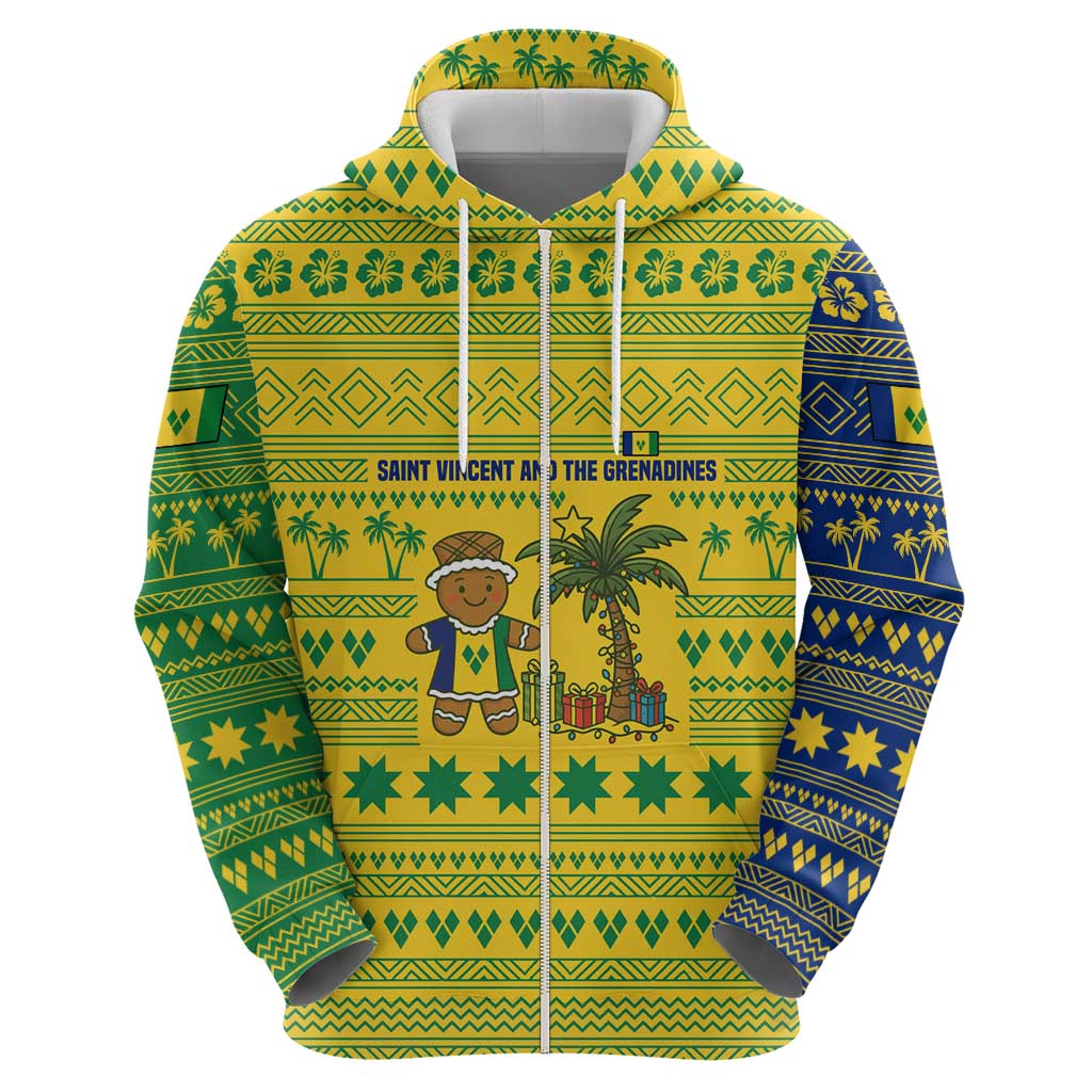 Saint Vincent and the Grenadines Christmas Hoodie with Gingerbread Boy Palm Tree and Traditional Pattern TS04