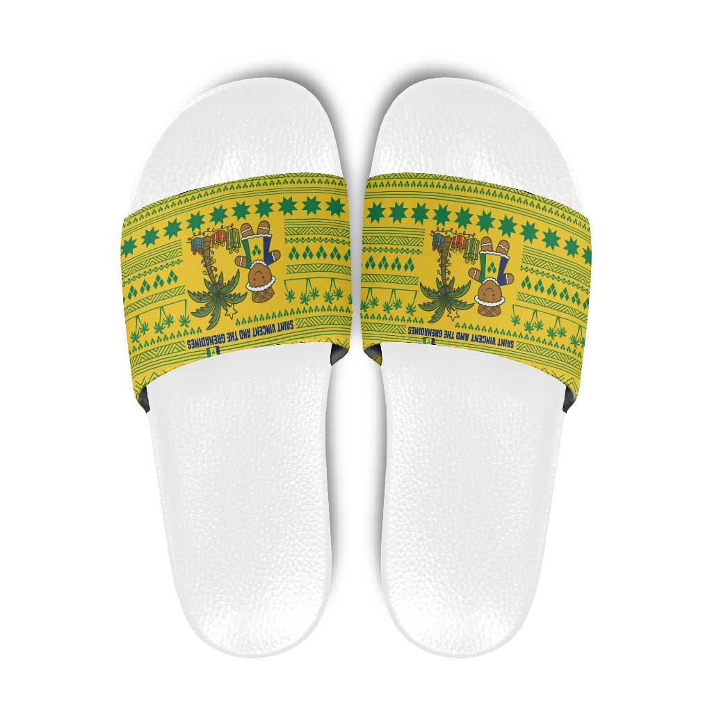Saint Vincent and the Grenadines Christmas Slide Sandals with Gingerbread Boy Palm Tree and Traditional Pattern TS04