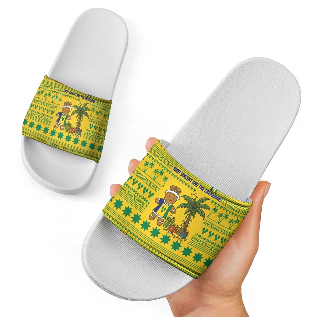 Saint Vincent and the Grenadines Christmas Slide Sandals with Gingerbread Boy Palm Tree and Traditional Pattern TS04