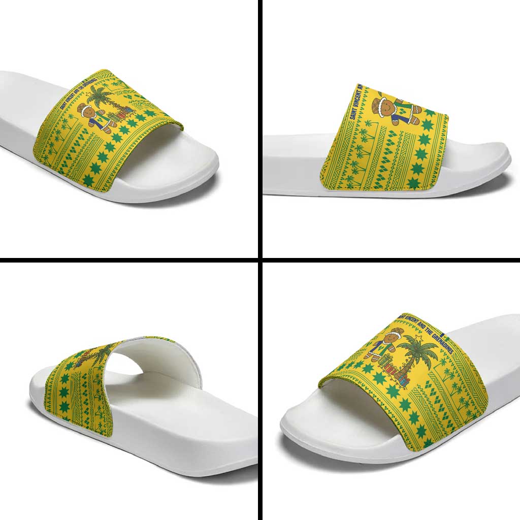 Saint Vincent and the Grenadines Christmas Slide Sandals with Gingerbread Boy Palm Tree and Traditional Pattern TS04