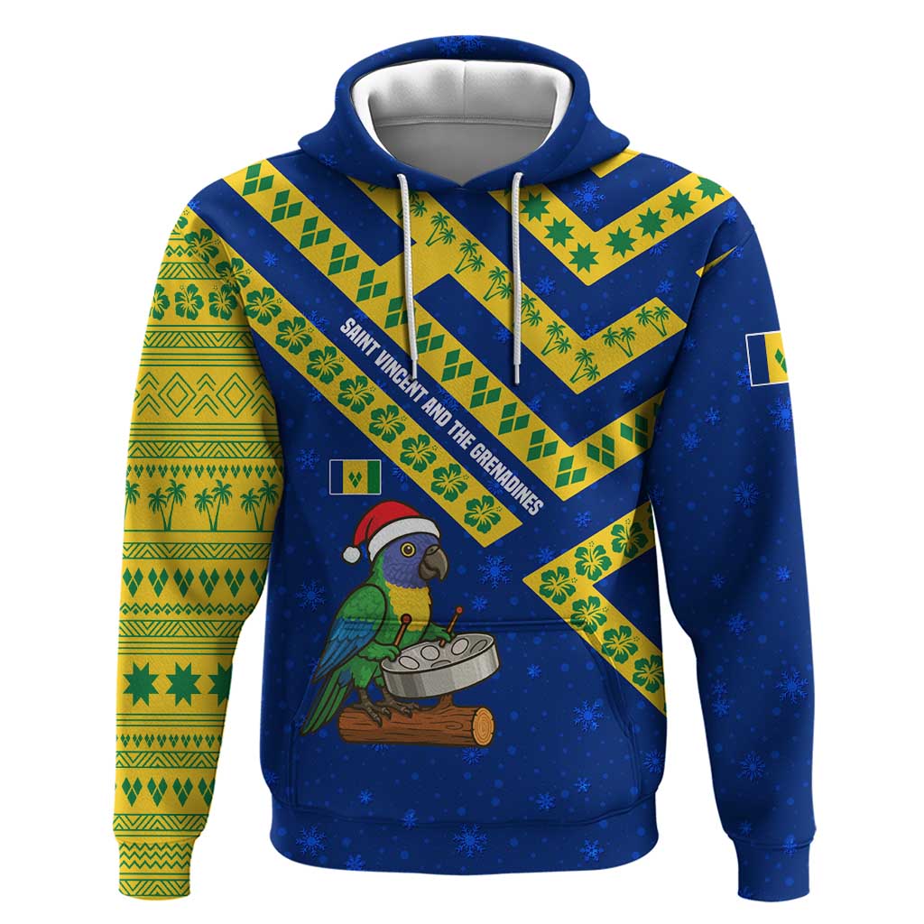 Saint Vincent and the Grenadines Christmas Hoodie with Parrot Playing Steelpan and Tropical Pattern Design TS04