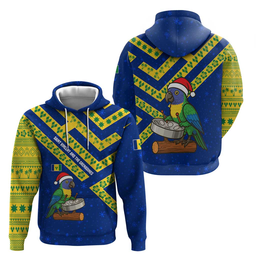 Saint Vincent and the Grenadines Christmas Hoodie with Parrot Playing Steelpan and Tropical Pattern Design TS04