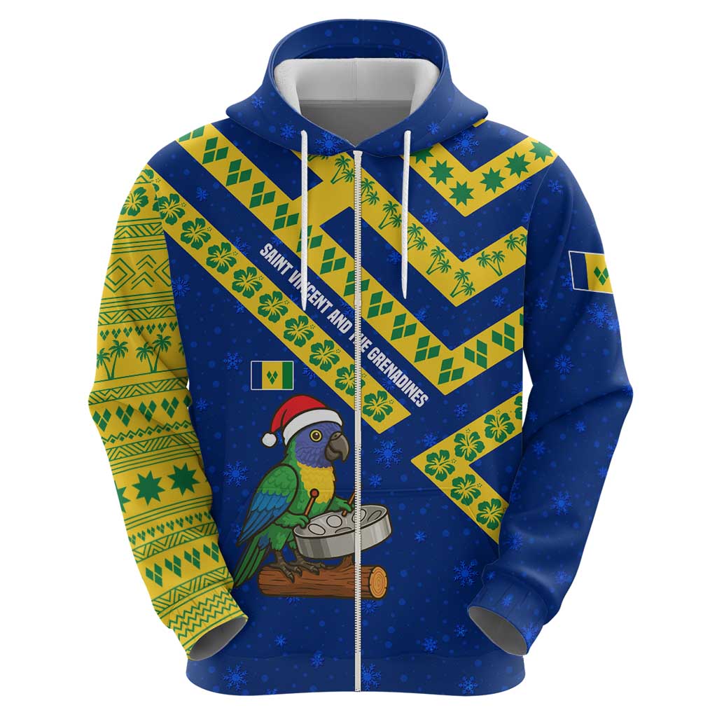 Saint Vincent and the Grenadines Christmas Hoodie with Parrot Playing Steelpan and Tropical Pattern Design TS04