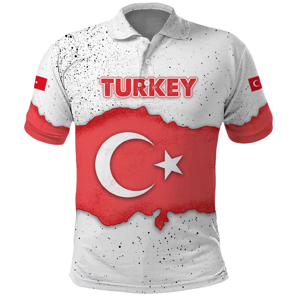 Turkey Flag Map Red and White Polo Shirt with National Symbol TS04