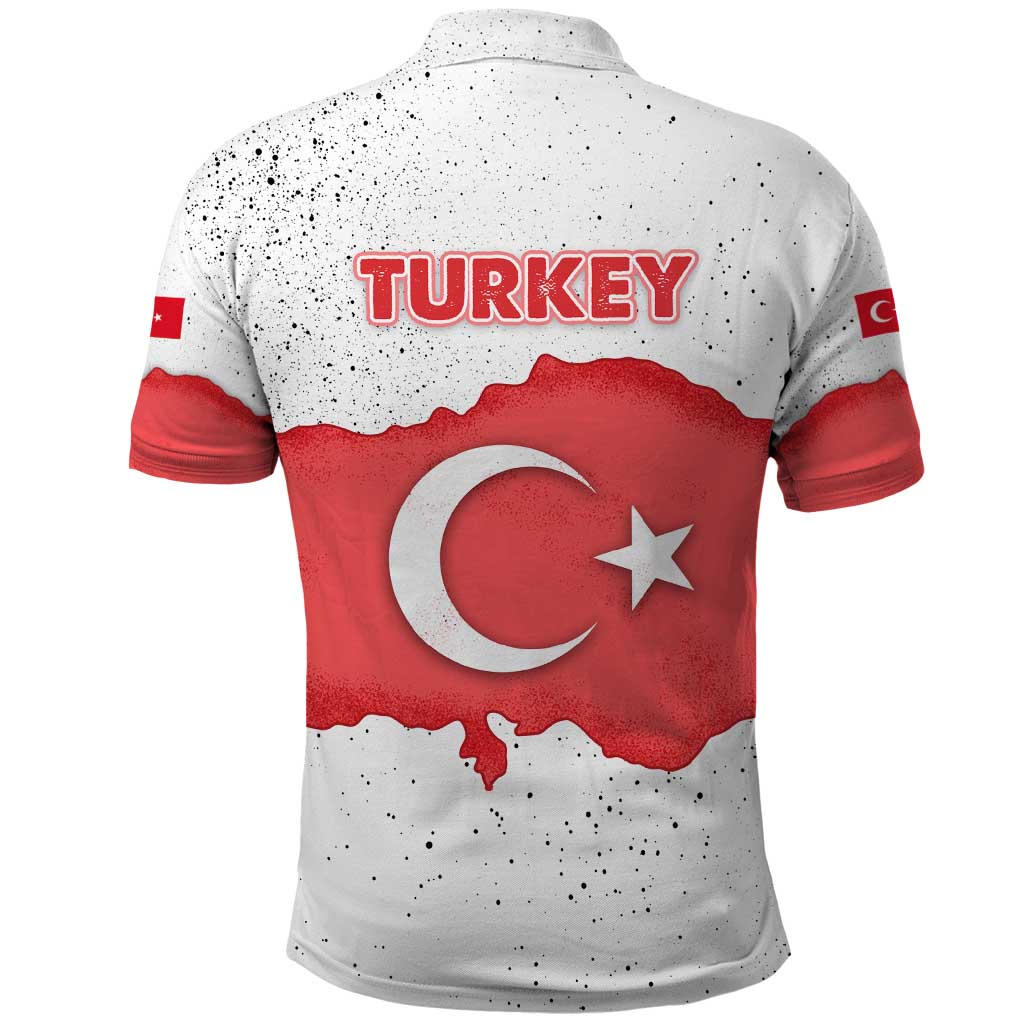 Turkey Flag Map Red and White Polo Shirt with National Symbol TS04