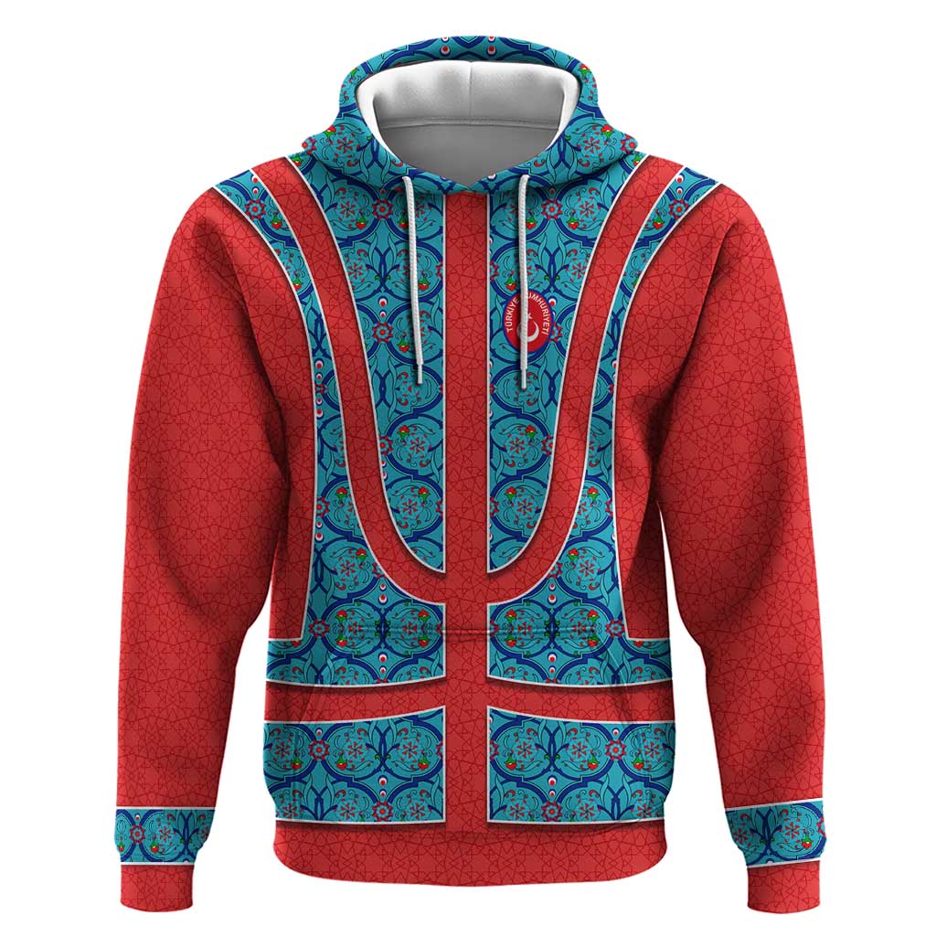 Blue Turkish Traditional Pattern and Red Hoodie with National Flag Emblem TS04