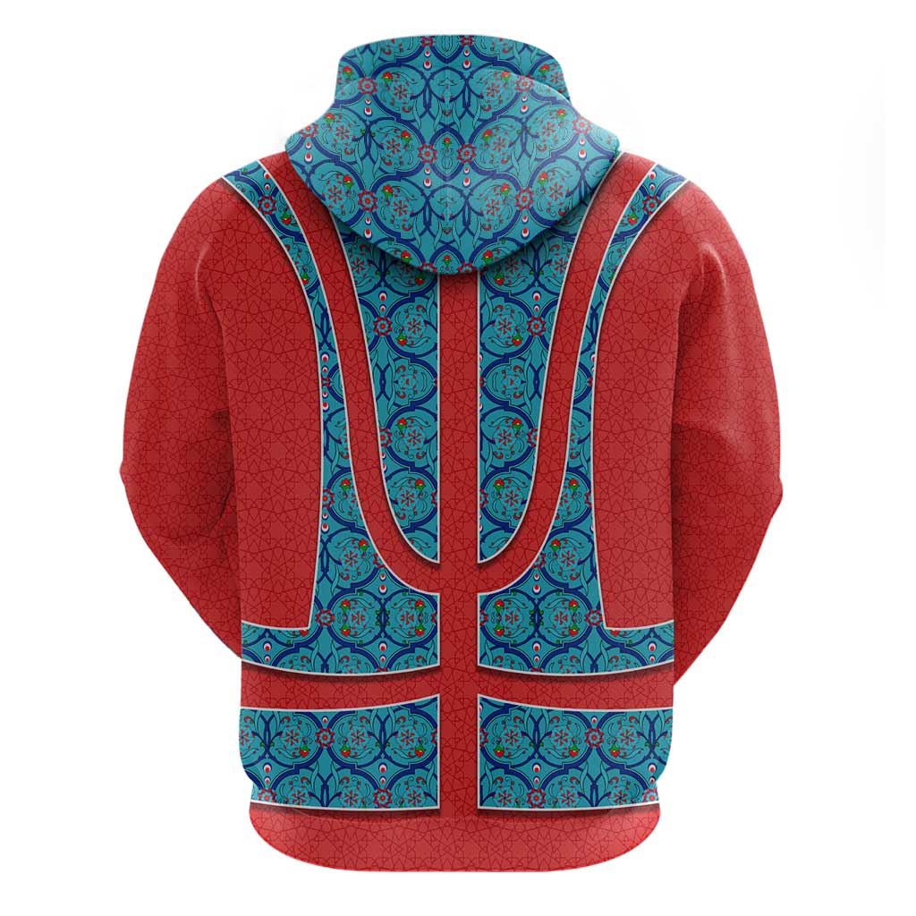 Blue Turkish Traditional Pattern and Red Hoodie with National Flag Emblem TS04