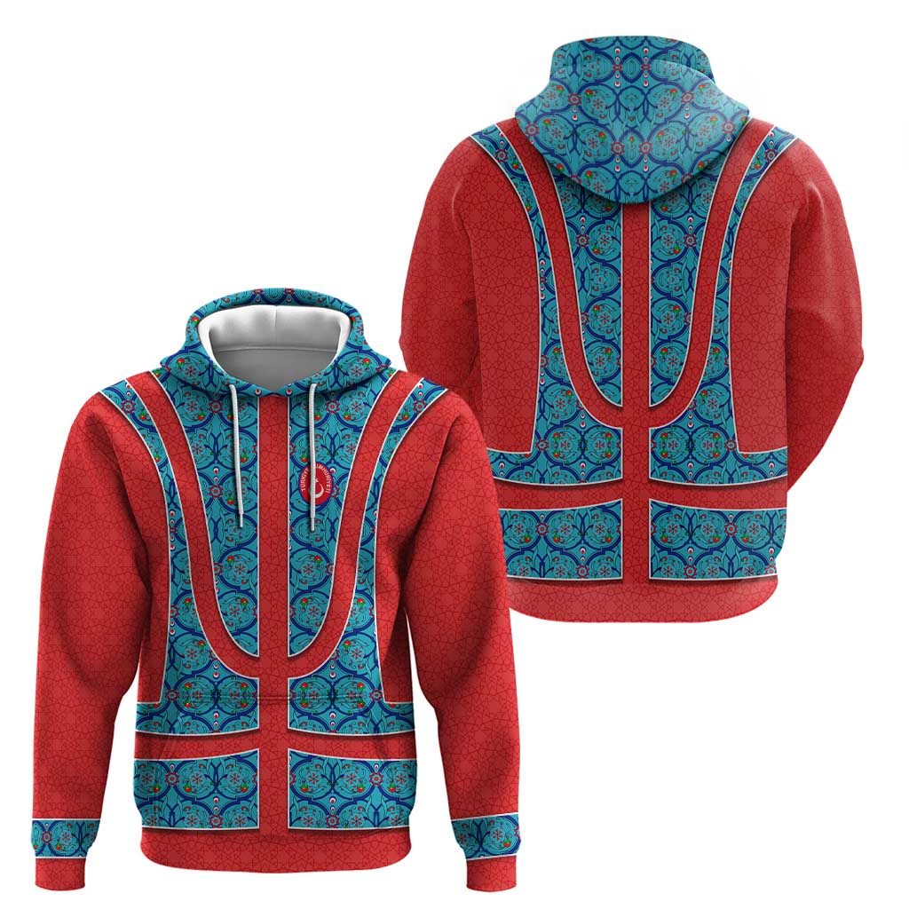 Blue Turkish Traditional Pattern and Red Hoodie with National Flag Emblem TS04