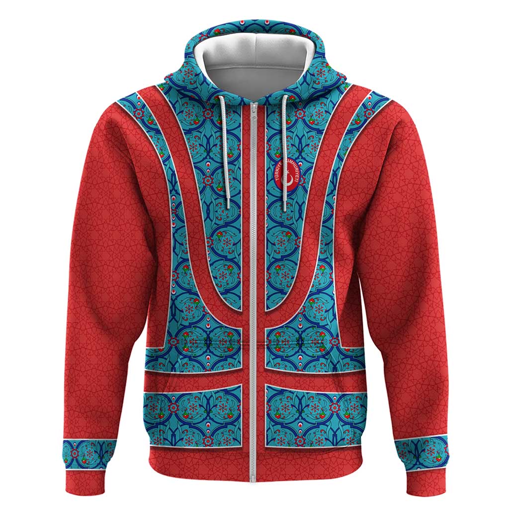 Blue Turkish Traditional Pattern and Red Hoodie with National Flag Emblem TS04