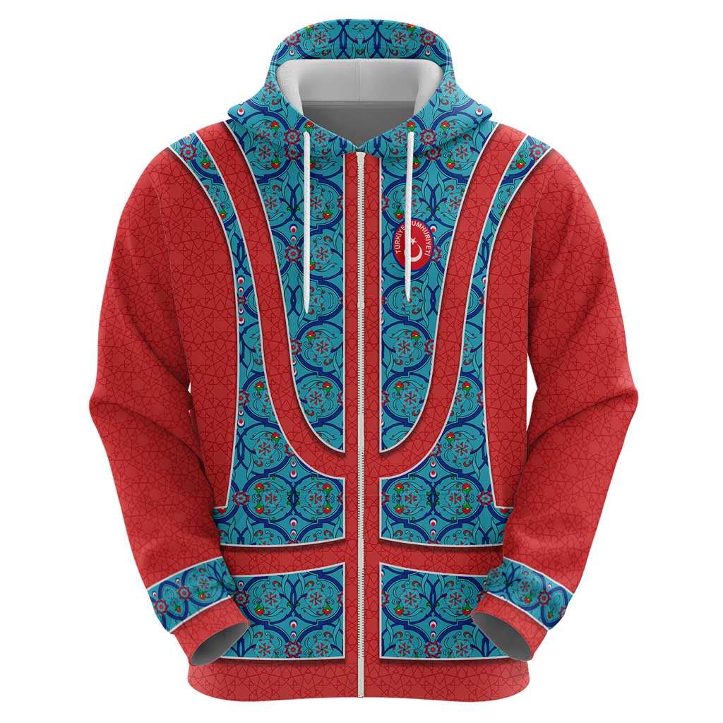 Blue Turkish Traditional Pattern and Red Hoodie with National Flag Emblem TS04