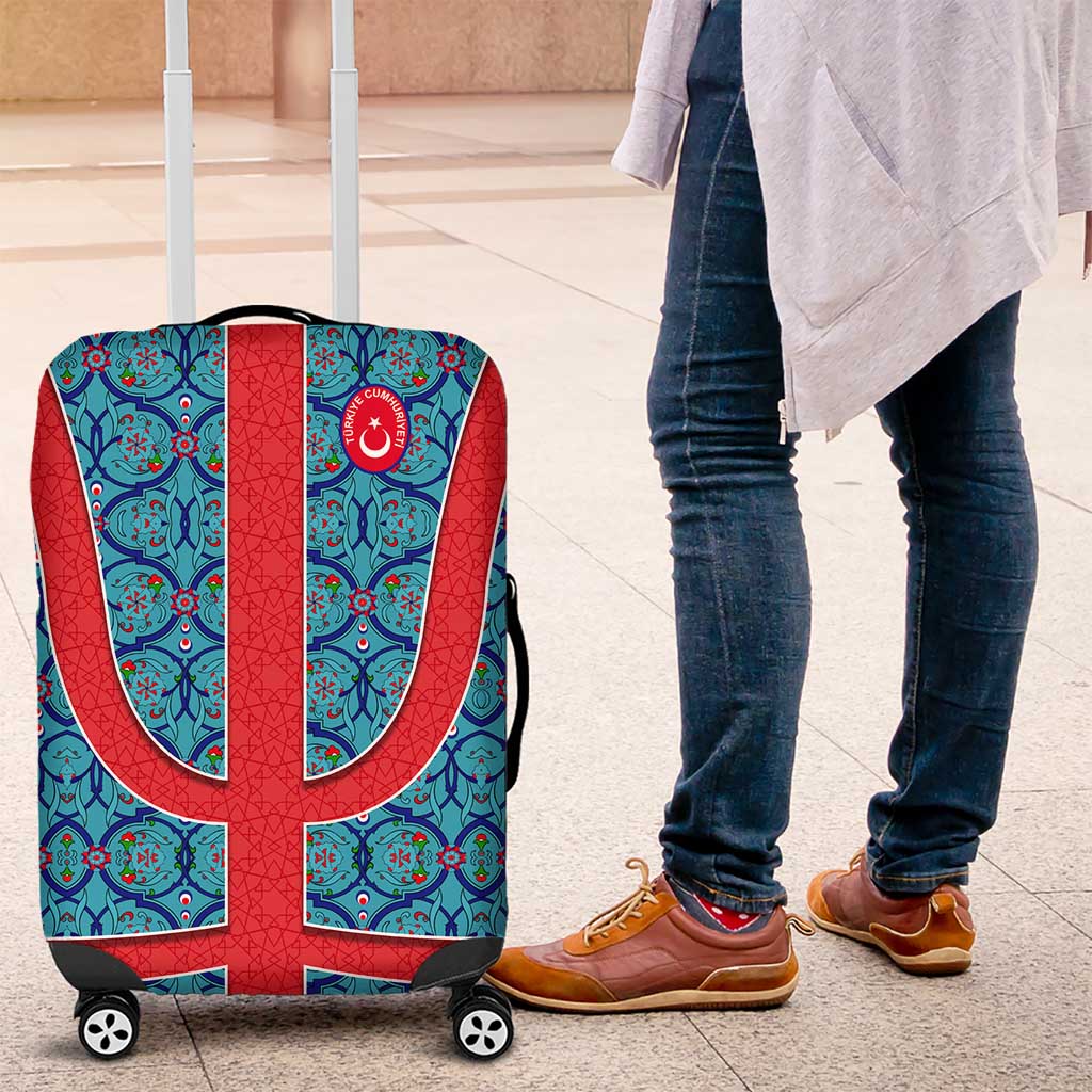 Blue Turkish Traditional Pattern and Red Luggage Cover with National Flag Emblem TS04