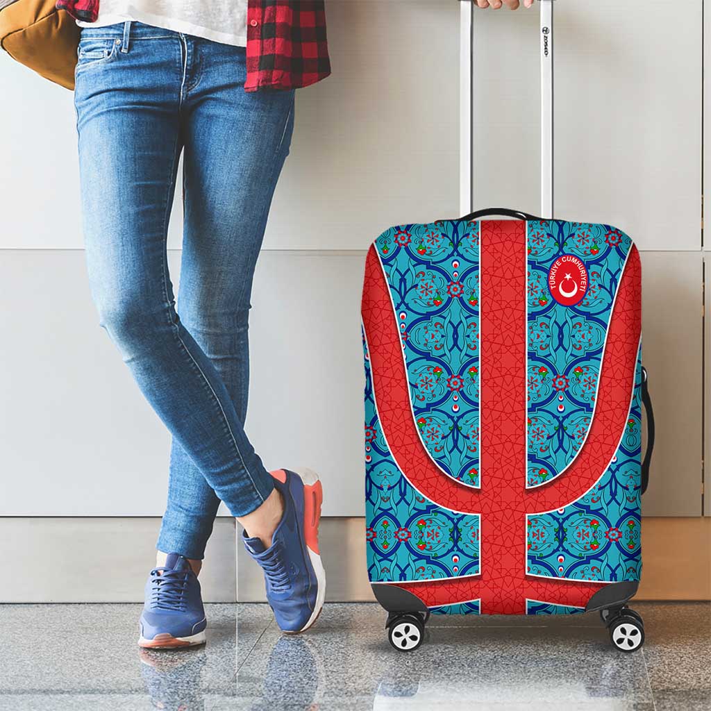 Blue Turkish Traditional Pattern and Red Luggage Cover with National Flag Emblem TS04