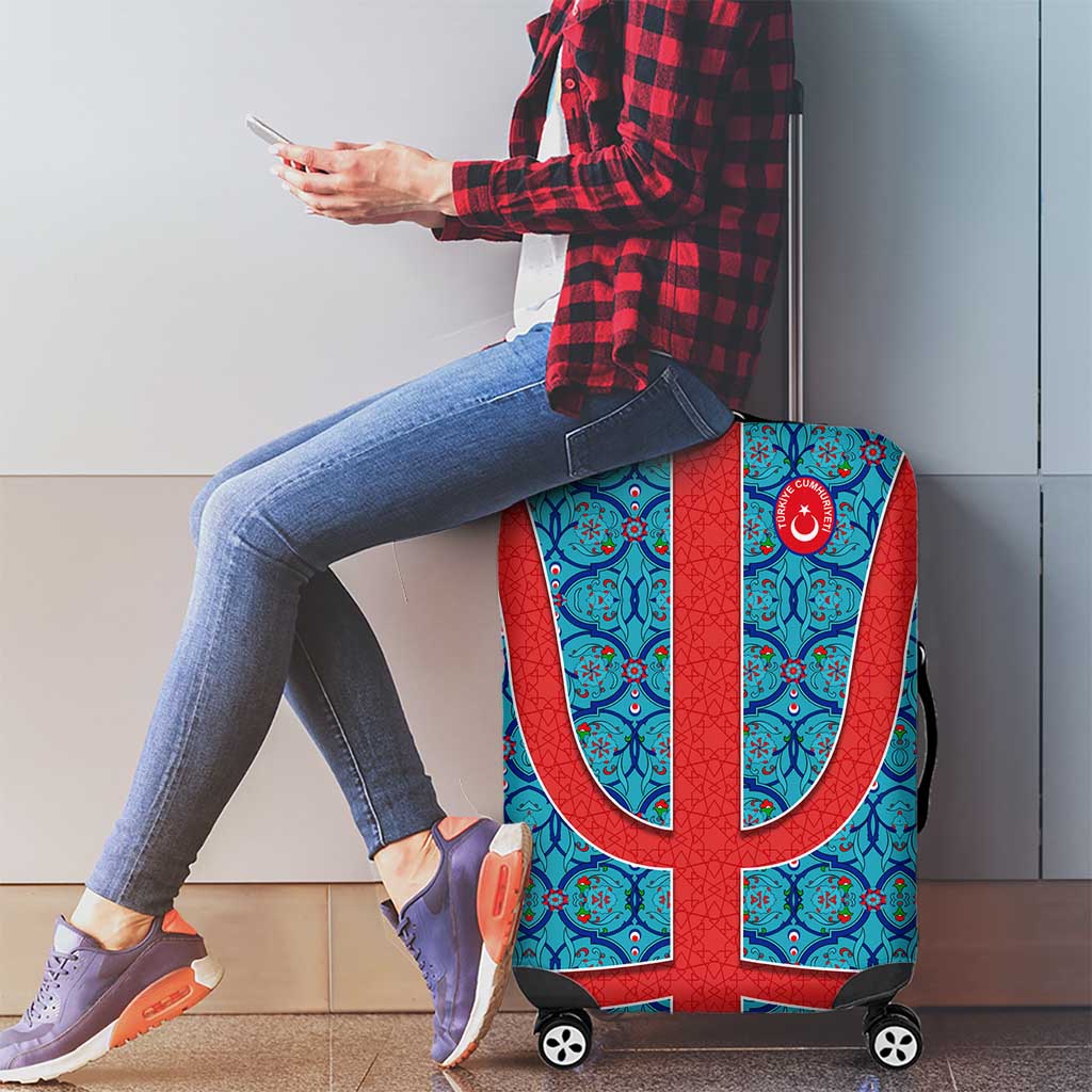 Blue Turkish Traditional Pattern and Red Luggage Cover with National Flag Emblem TS04