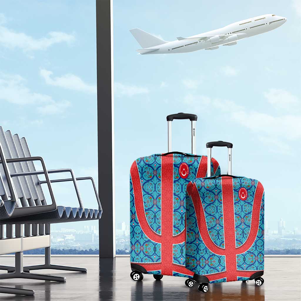 Blue Turkish Traditional Pattern and Red Luggage Cover with National Flag Emblem TS04