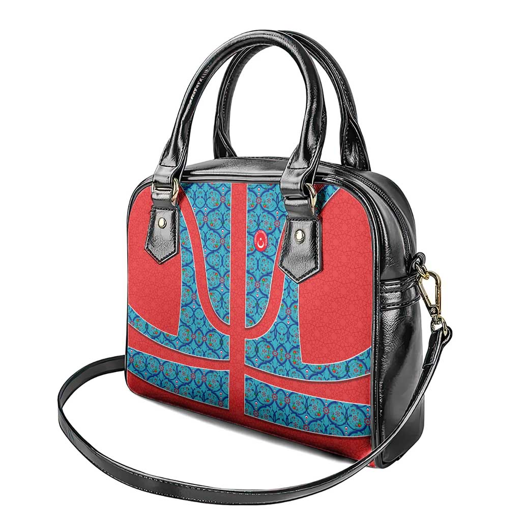 Blue Turkish Traditional Pattern and Red Shoulder Handbag with National Flag Emblem TS04