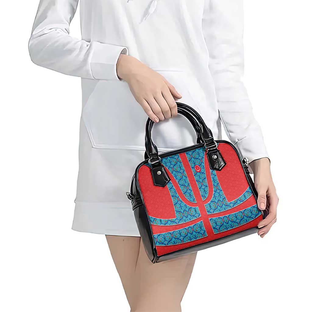 Blue Turkish Traditional Pattern and Red Shoulder Handbag with National Flag Emblem TS04