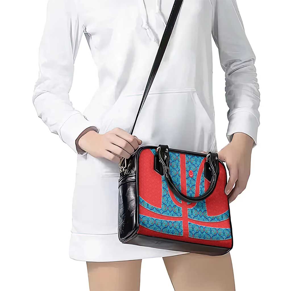 Blue Turkish Traditional Pattern and Red Shoulder Handbag with National Flag Emblem TS04