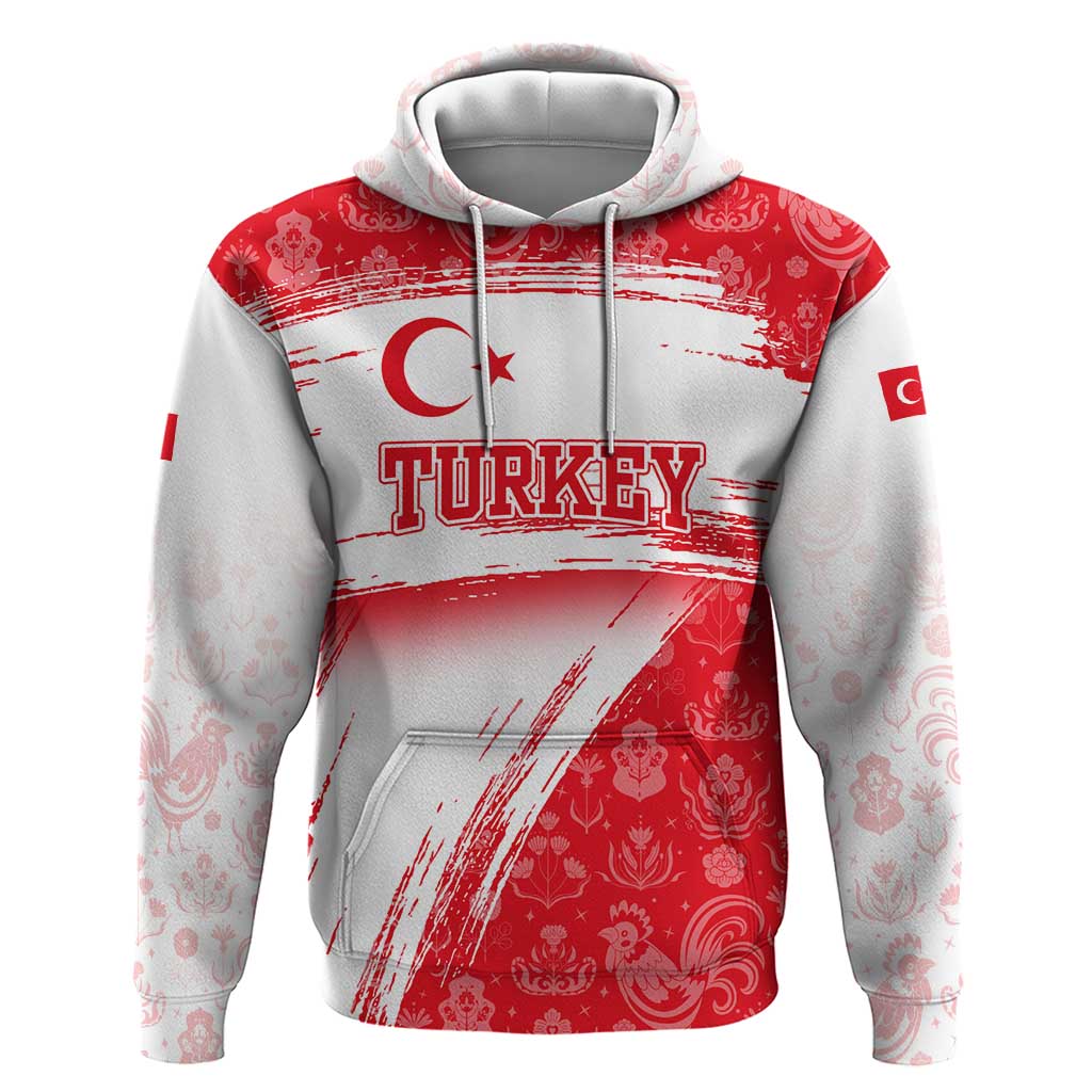Turkey National Flag and Pattern Design Hoodie with Red Brush Stroke Effect TS04