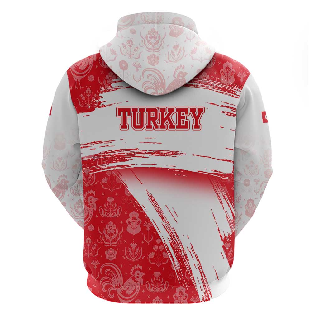 Turkey National Flag and Pattern Design Hoodie with Red Brush Stroke Effect TS04