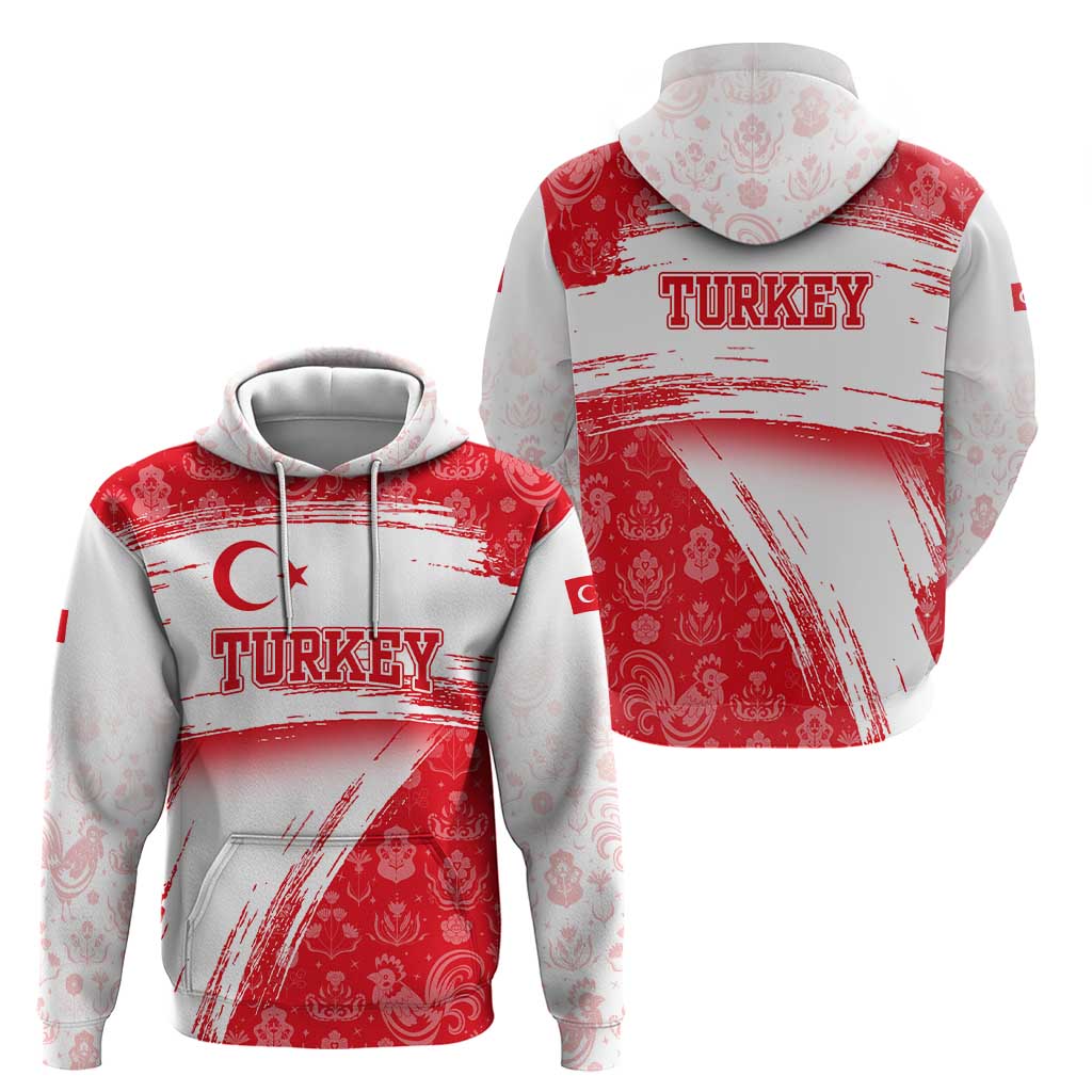 Turkey National Flag and Pattern Design Hoodie with Red Brush Stroke Effect TS04