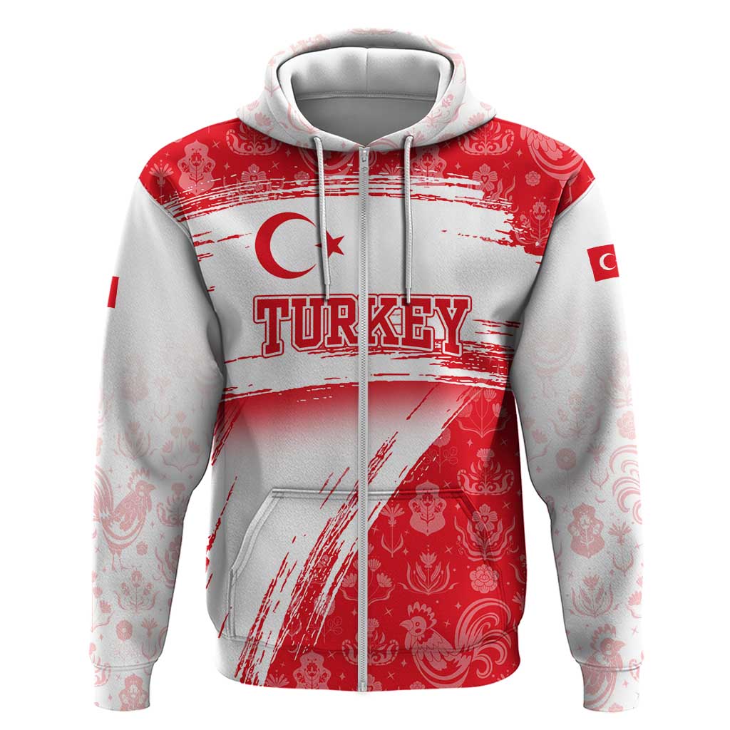 Turkey National Flag and Pattern Design Hoodie with Red Brush Stroke Effect TS04