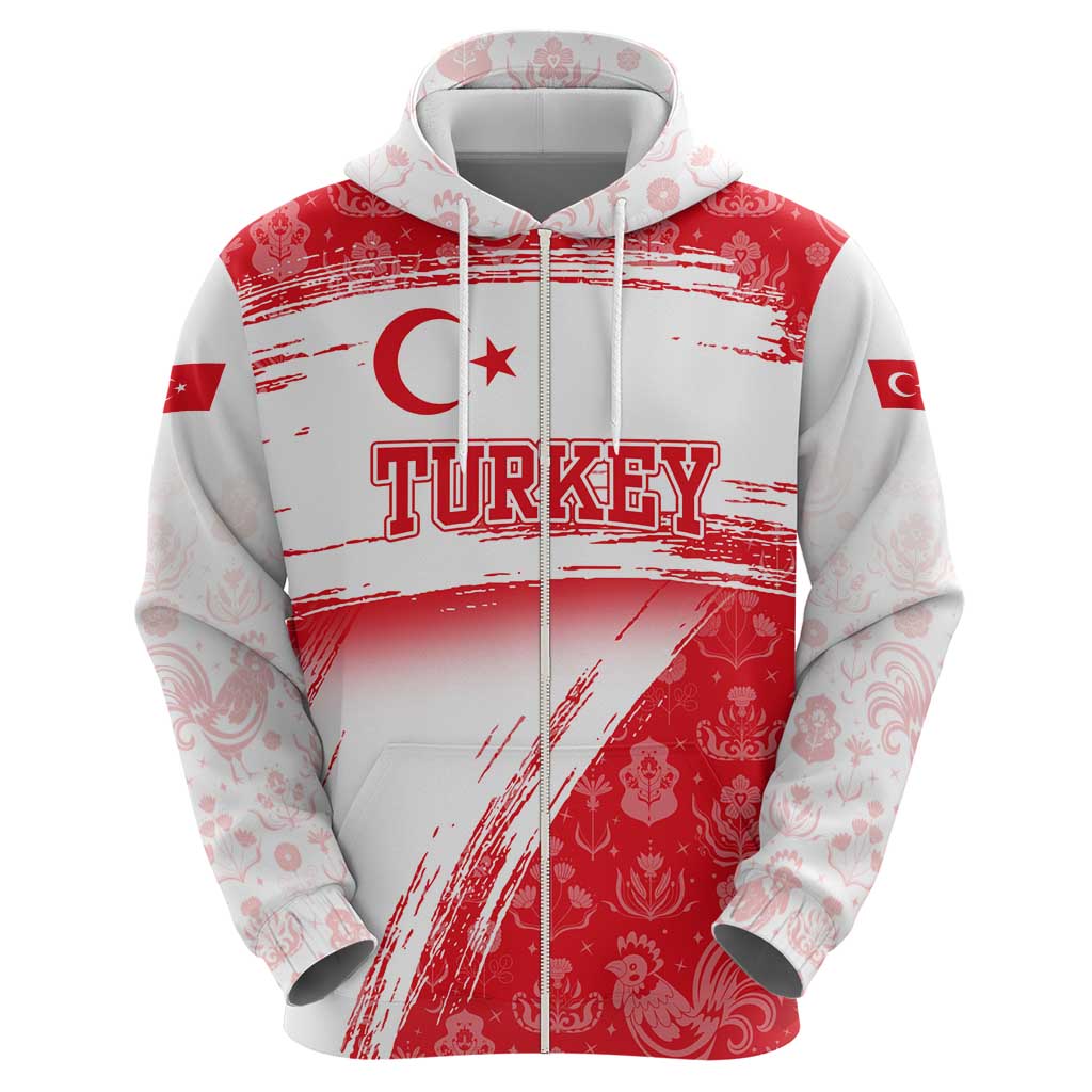 Turkey National Flag and Pattern Design Hoodie with Red Brush Stroke Effect TS04