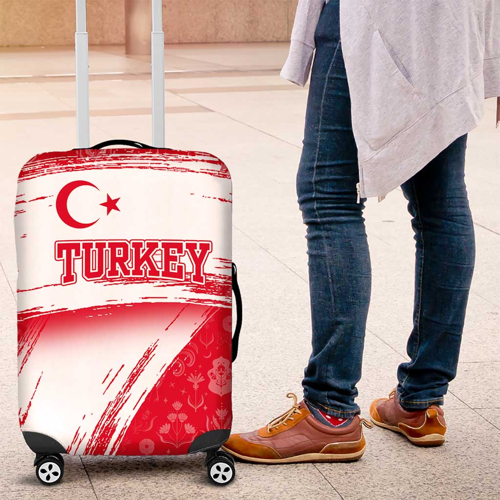 Turkey National Flag and Pattern Design Luggage Cover with Red Brush Stroke Effect TS04
