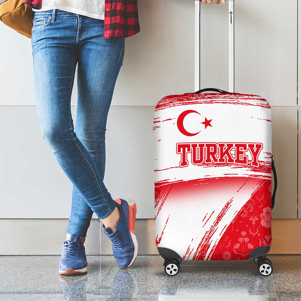 Turkey National Flag and Pattern Design Luggage Cover with Red Brush Stroke Effect TS04