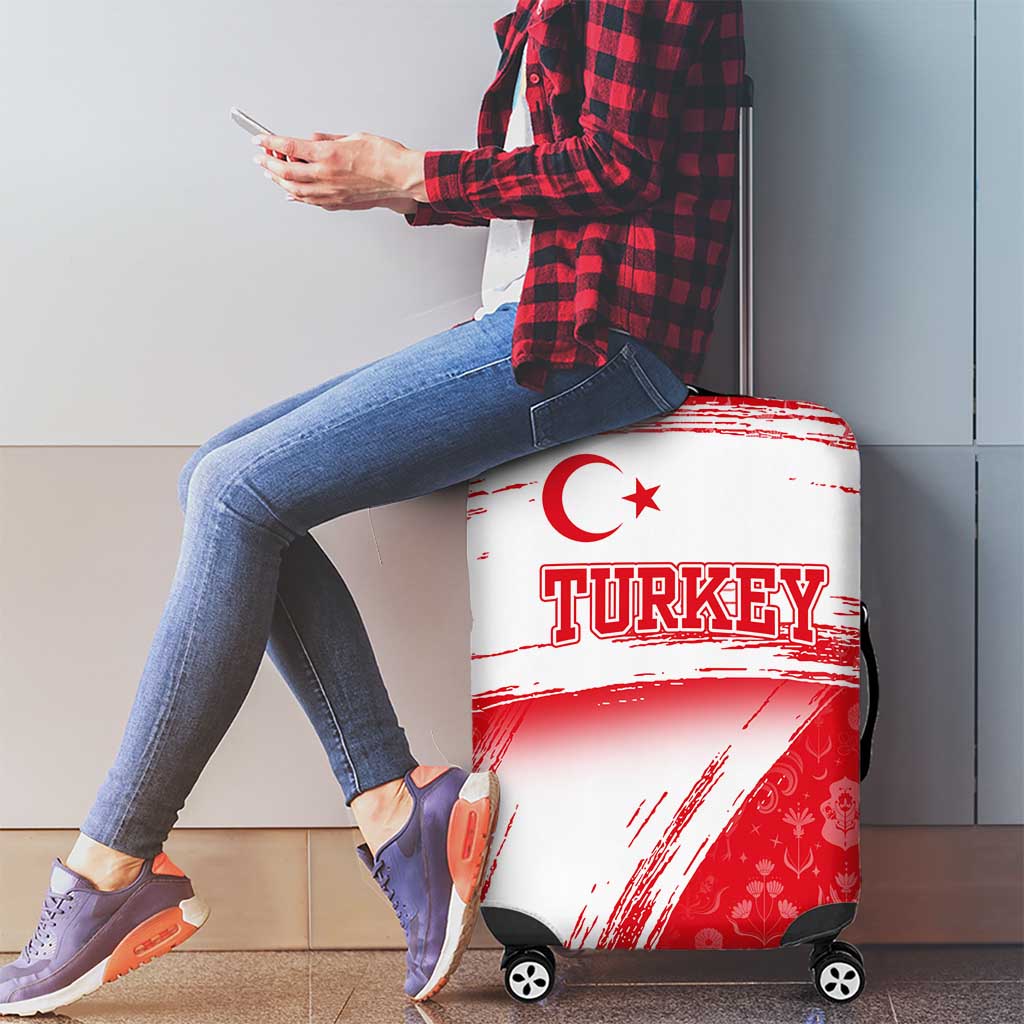 Turkey National Flag and Pattern Design Luggage Cover with Red Brush Stroke Effect TS04