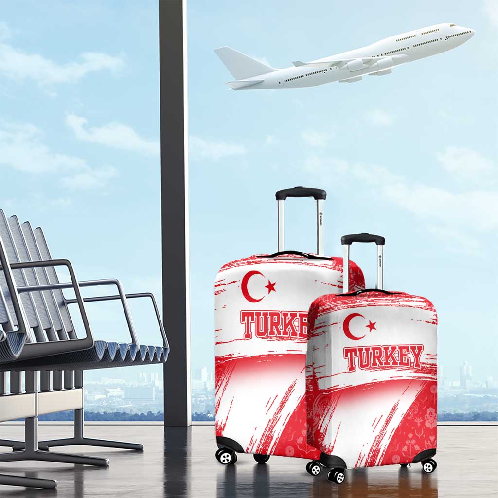 Turkey National Flag and Pattern Design Luggage Cover with Red Brush Stroke Effect TS04