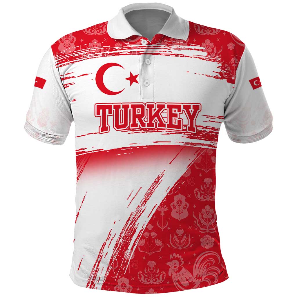 Turkey National Flag and Pattern Design Polo Shirt with Red Brush Stroke Effect TS04