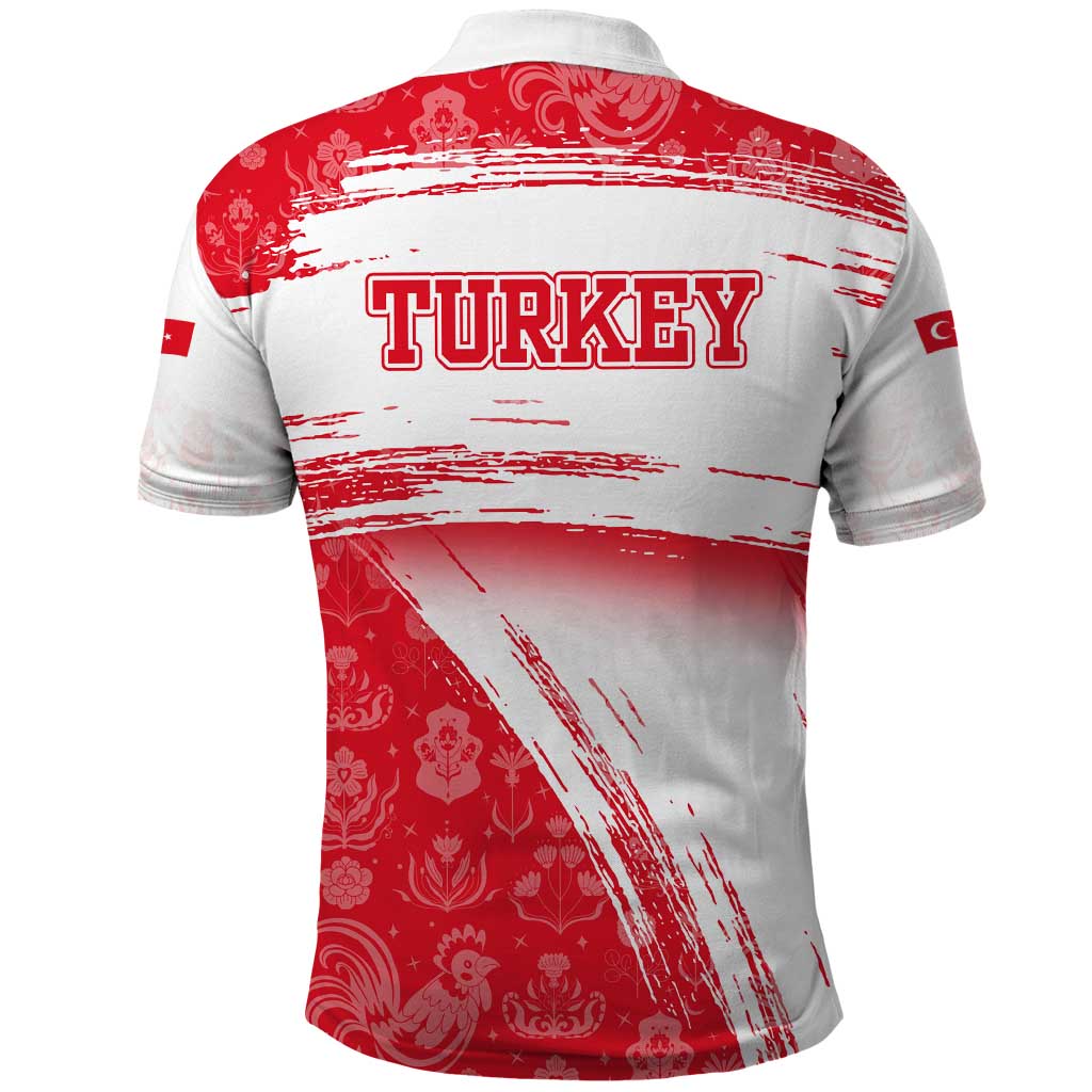 Turkey National Flag and Pattern Design Polo Shirt with Red Brush Stroke Effect TS04