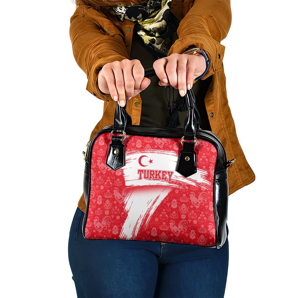 Turkey National Flag and Pattern Design Shoulder Handbag with Red Brush Stroke Effect TS04
