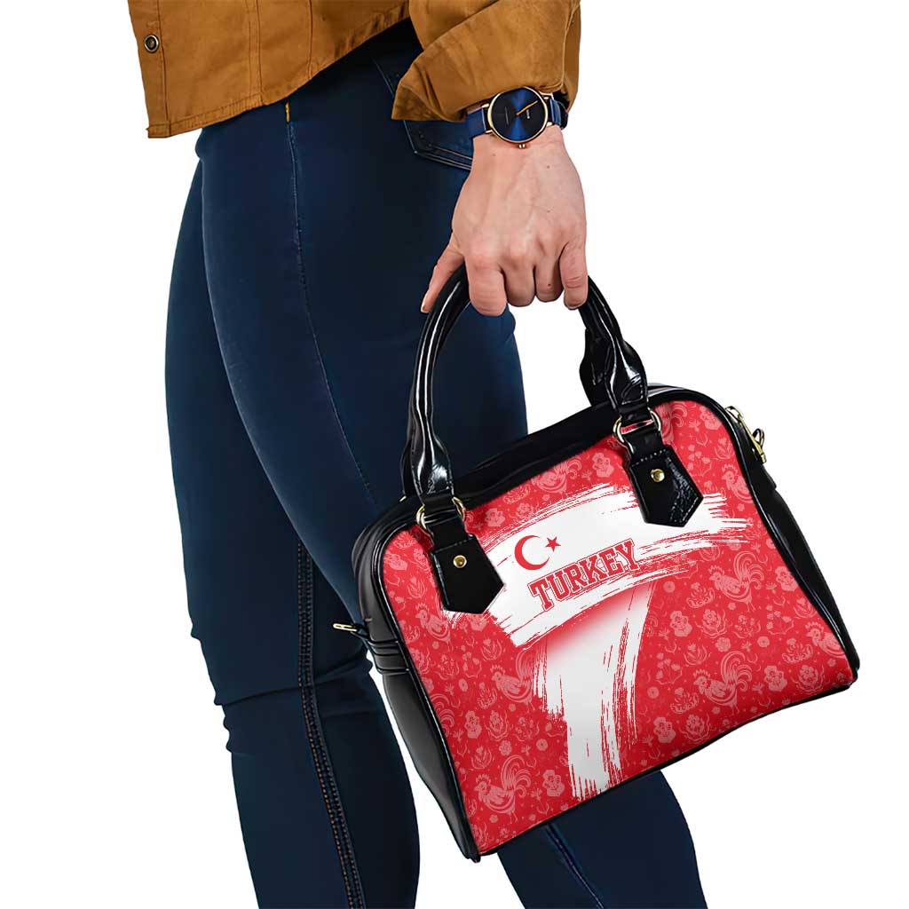 Turkey National Flag and Pattern Design Shoulder Handbag with Red Brush Stroke Effect TS04